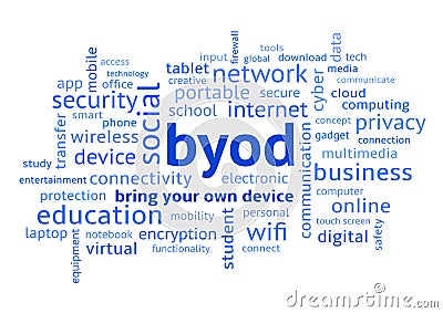 BYOD Bring Your Own Device Word Cloud Blue Stock Photo