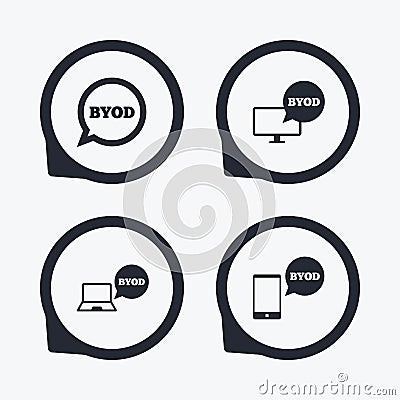 BYOD signs. Notebook and smartphone icons. Vector Illustration