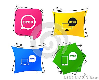 BYOD signs. Notebook and smartphone icons. Vector Vector Illustration