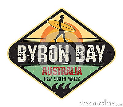 Byron Bay, Australia - surfer sticker, stamp or sign desig Vector Illustration