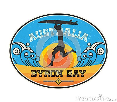 Byron Bay, Australia - surfer sticker, stamp or sign design Vector Illustration