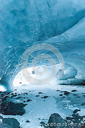 Byron Glacier Ice Cave Stock Photo