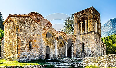 The Byzantine church of Agia Sofia in Mystras, Peloponnese, Greece. Editorial Stock Photo