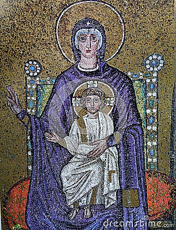 Byzantine icon mosaic in the Basilica of Sant Apollinare Nuovo Editorial Stock Photo