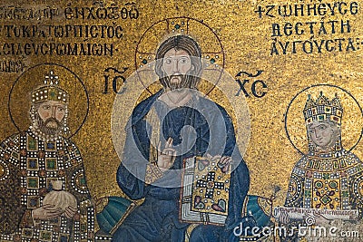 Byzantine mosaic in the interior of Hagia Sophia Editorial Stock Photo