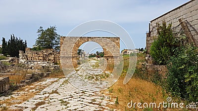 Byzantine road. Roman archaeological remains in Tyre. Tyre is an ancient Phoenician city. Tyre, Lebanon Stock Photo