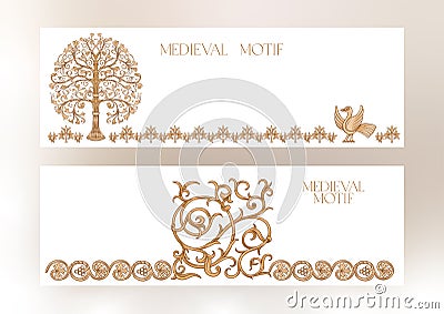 Byzantine traditional historical motifs of animals, birds Vector Illustration