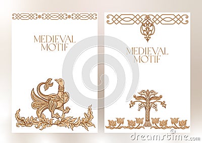 Byzantine traditional historical motifs of animals, birds Vector Illustration