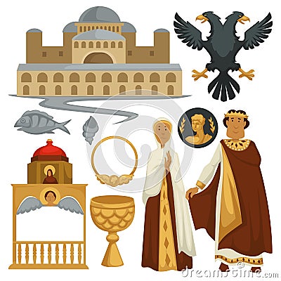 Byzantium history symbols heraldry architecture and religion emperor Vector Illustration