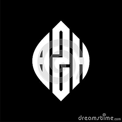 BZH circle letter logo design with circle and ellipse shape. BZH ellipse letters with typographic style. The three initials form a Vector Illustration