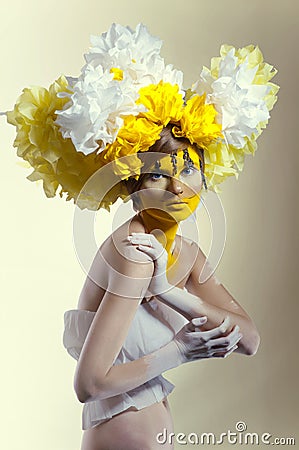 BÐ˜eauty shot with yellow headdress Stock Photo