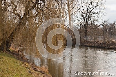 The BÃ³br river canal that supplies the Zagan hydroelectric power plant. Stock Photo