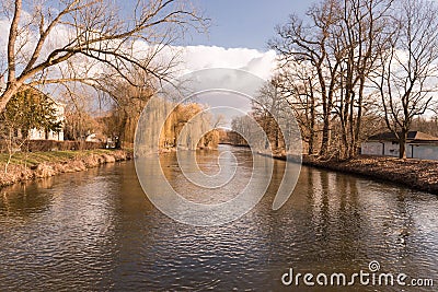 The BÃ³br river canal that supplies the Zagan hydroelectric power plant. Stock Photo