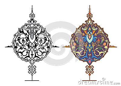 Arabic arabesque decorative texture Islamic ornamental colorful design detail of mosaic illustration geometric Cartoon Illustration