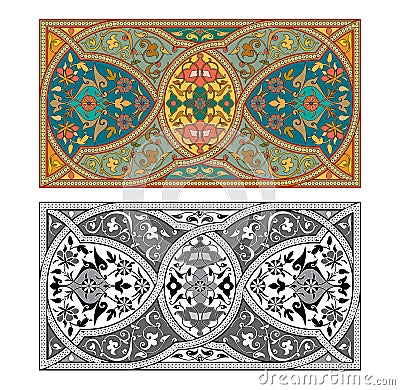 Arabic arabesque decorative texture Islamic ornamental colorful design detail of mosaic illustration geometric Cartoon Illustration