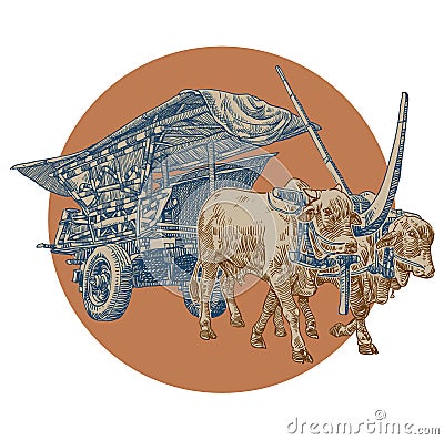 vintage gerobak sapi a traditional transportation of java vector illustration Vector Illustration