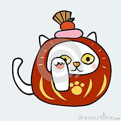 Daruma mixing with Lucky cat Japanese lucky charm cartoon Vector Illustration