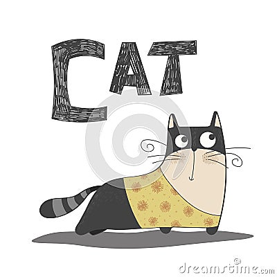 Cute vector alphabet. Letter C - Cat. Stock Photo