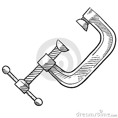 C Clamp tool sketch Vector Illustration