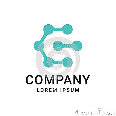 C or E Letter with Dot Circle Connected as Network Logo Vector Vector Illustration