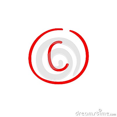 C examination result grade red latter mark. Vector Illustration