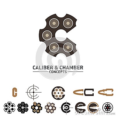 C letter Caliber and Chamber concepts symbol set Vector Illustration