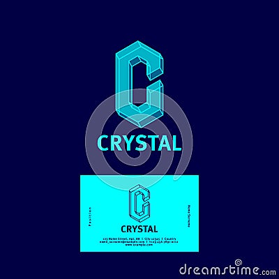 C Letter. Crystal logo. C monogram. Letter C as a transparent crystal. Business card. Vector Illustration