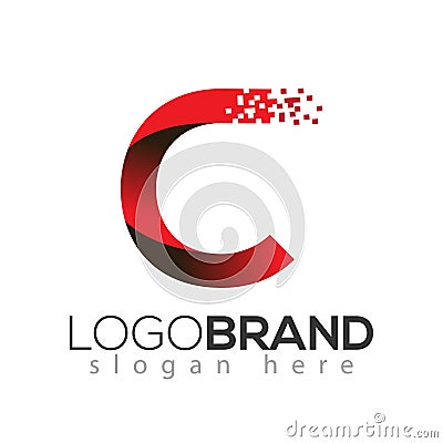 C letter data tech logo concept. letter with data vector template Vector Illustration