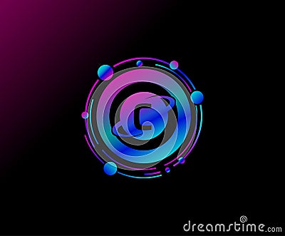 C Letter Design. Modern ring planet with line of orbit. Colorful abstract geometry planet logo Stock Photo