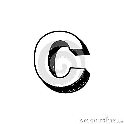 C letter hand-drawn symbol. Vector illustration of a small English letter c. Hand-drawn black and white Roman alphabet Vector Illustration
