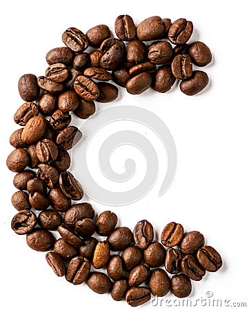 C letter made from coffee beans isolated on white background Stock Photo