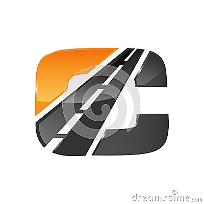 C letter road construction creative symbol layout. Vector Illustration