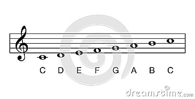 C major scale, full notes, key of C Vector Illustration