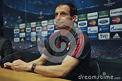 A.C. Milan coach Massimiliano Allegri at press conference in Barcelona Editorial Stock Photo