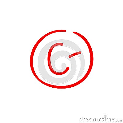 C minus examination result grade red latter mark. Vector Illustration