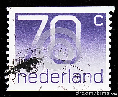 70 c, Numeral, Figure type Crouwel serie, circa 1991 Editorial Stock Photo