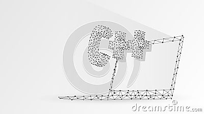 C plus coding language on notebook screen. Device, programming, developing concept. Abstract, digital, wireframe, low Vector Illustration