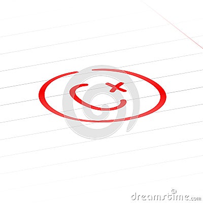 C plus examination result grade red latter mark. Vector Illustration