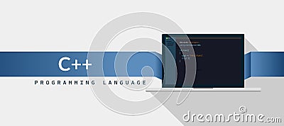 C++ programming language with script code on laptop screen, programming language code illustration Cartoon Illustration