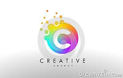 C Rainbow Dots Letter Logo. Letter Design Vector with Colorful D Vector Illustration