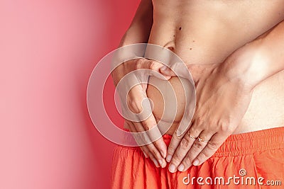 C section Cesarean operation heal after mother making heart with arms postpartum Stock Photo