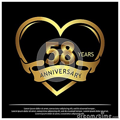 58 years anniversary golden. anniversary template design for web, game ,Creative poster, booklet, leaflet, flyer, magazine, invit Vector Illustration