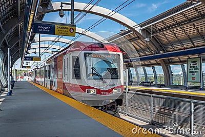 C-Train in downtown Calgary, Alberta Editorial Stock Photo