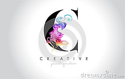 C Vibrant Creative Leter Logo Design with Colorful Smoke Ink Flo Vector Illustration