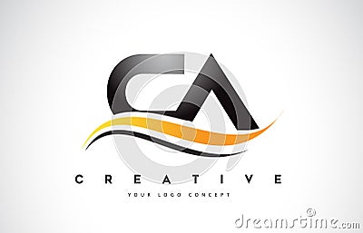 CA C A Swoosh Letter Logo Design with Modern Yellow Swoosh Curve Vector Illustration