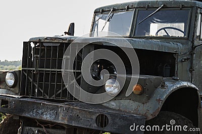 The cab of a retro dump truck close-up Stock Photo