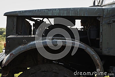 The cab of a retro dump truck close-up Stock Photo