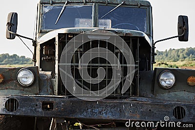 The cab of a retro dump truck close-up Stock Photo