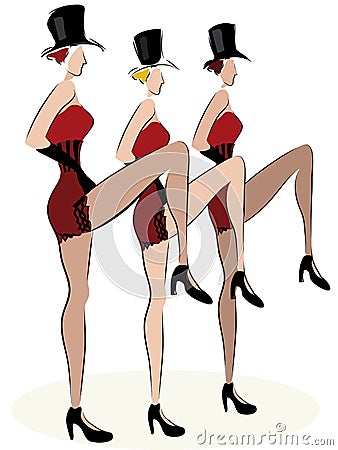 Cabaret girls dancing Can Can Vector Illustration