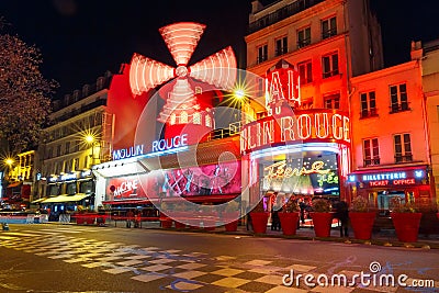 Cabaret Moulin Rouge at night in Paris, France Editorial Stock Photo